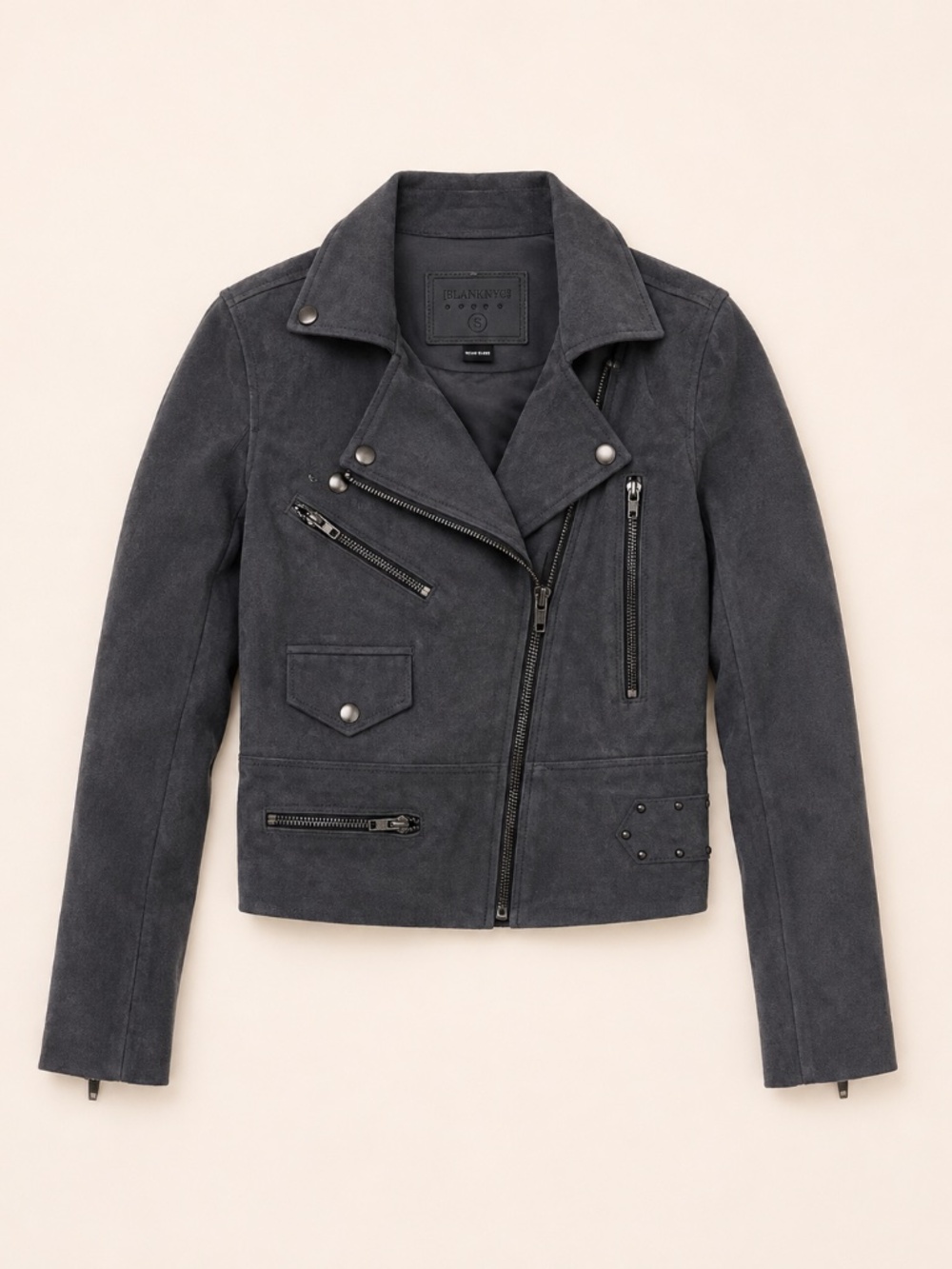 BLANKNYC Gray Suede Moto Jacket – Size XS